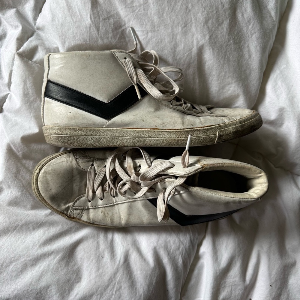 Vintage Pony Men's White and Black High-Top Sneakers